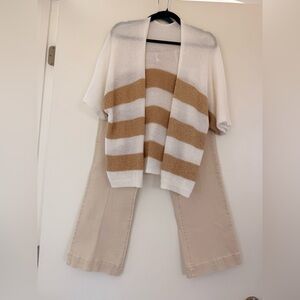 Capris denim pants and golden cardigan